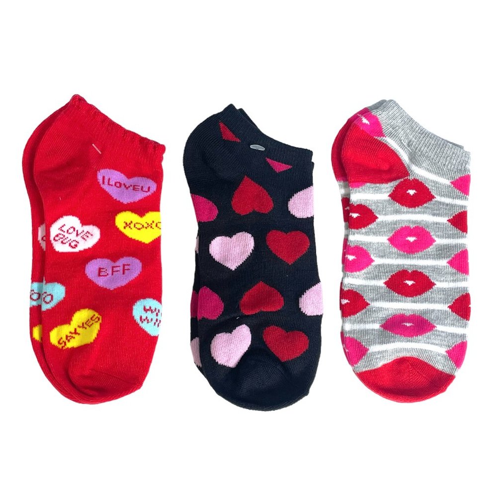 Lot 3 Pair Valentines Day Womens Low Cut Socks (shoe size 4-10) (sock size 9-11)